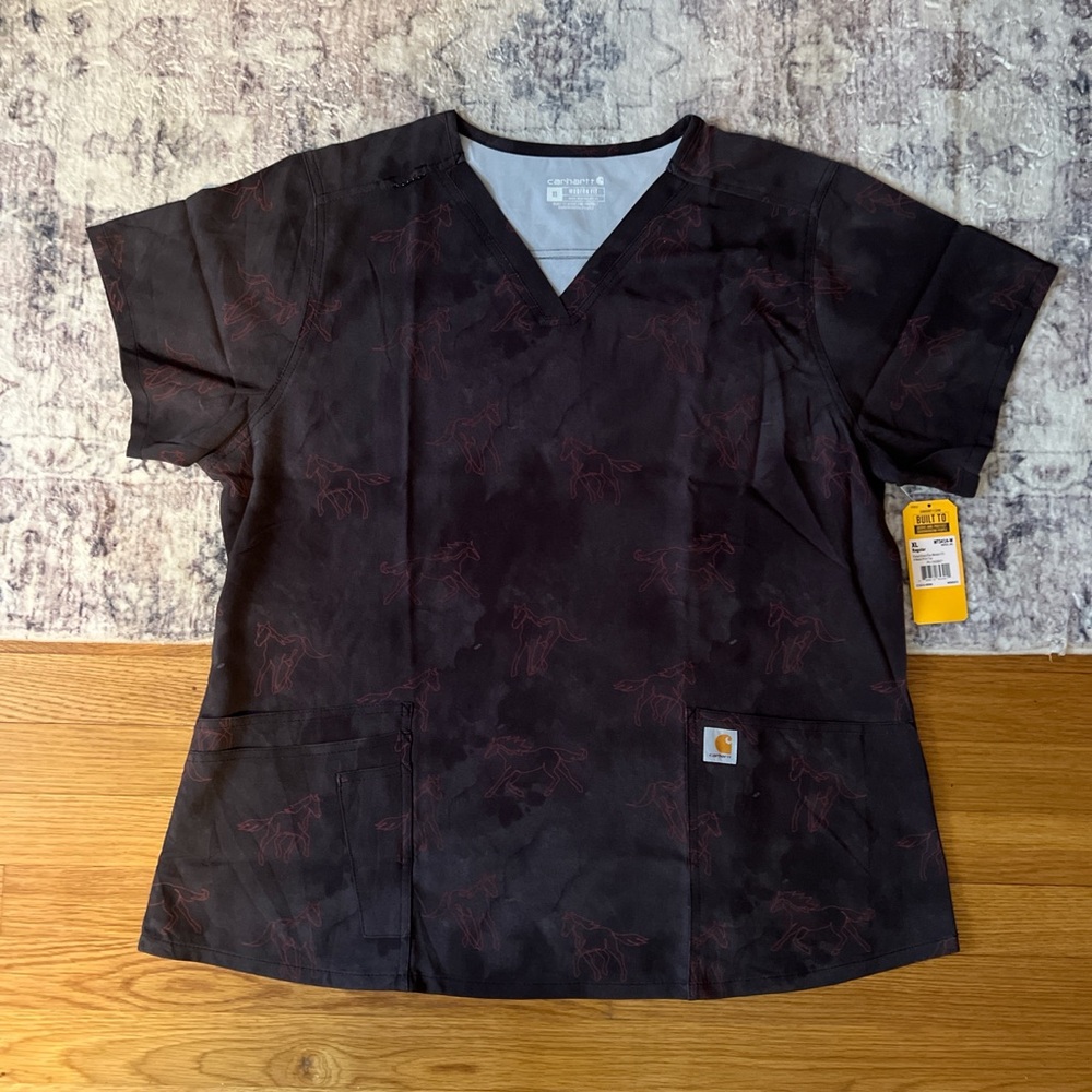 Carhartt Women's Black and Red Scrub Top